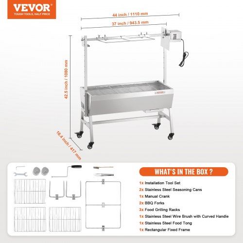 Roaster Spit Rotisserie BBQ Grill Pig Lamb Chicken Roaster 42W 135 lbs