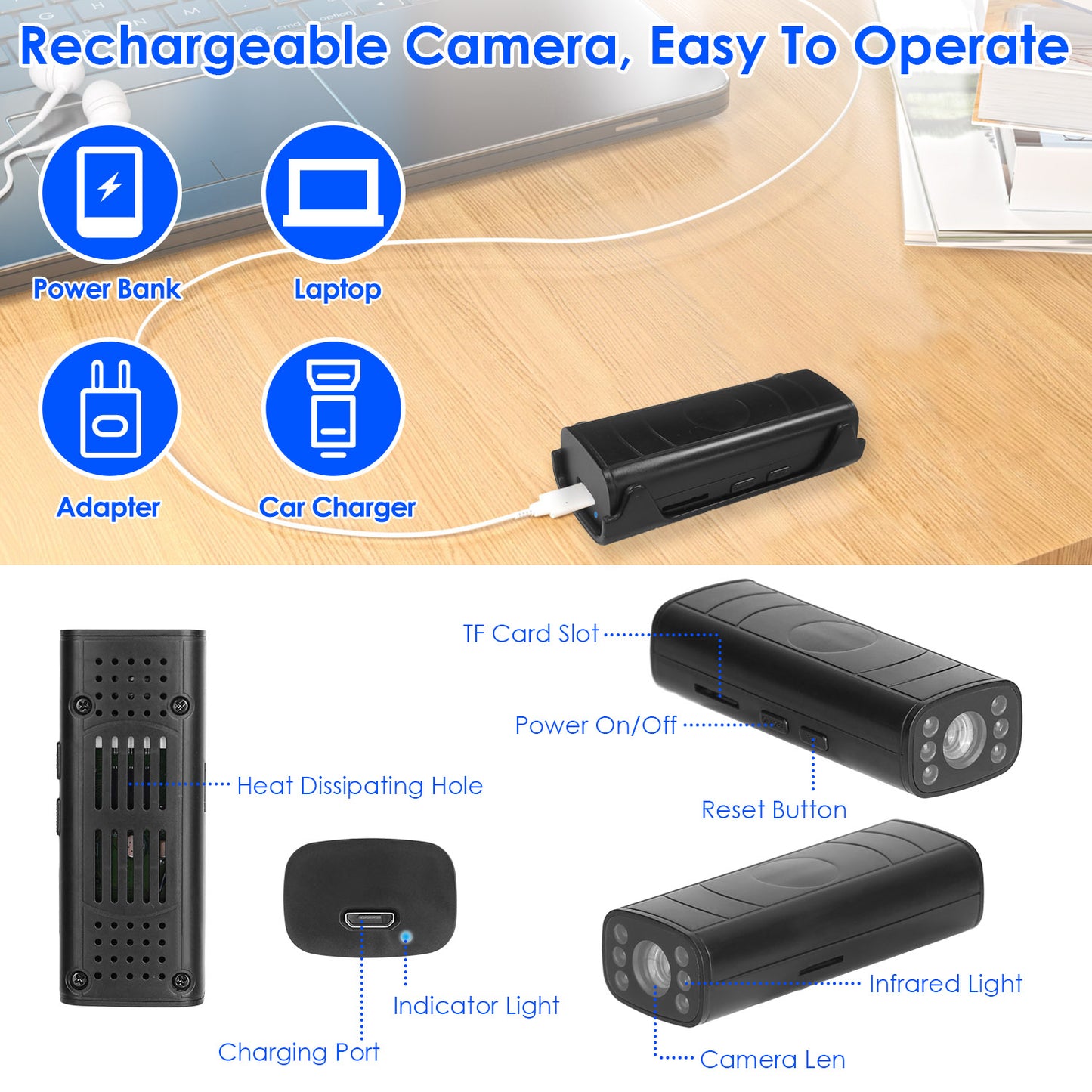 Wireless Camera Reverse Hitch Guide Camera Vehicle Backup Rechargeable Camera