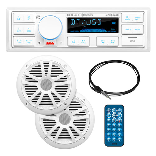 Boss Audio MCK500WB.6 Kit w/MR500UAB, 2 MR6W Speakers, MRANT10 Antenna, White Remote [MCK500WB.6]