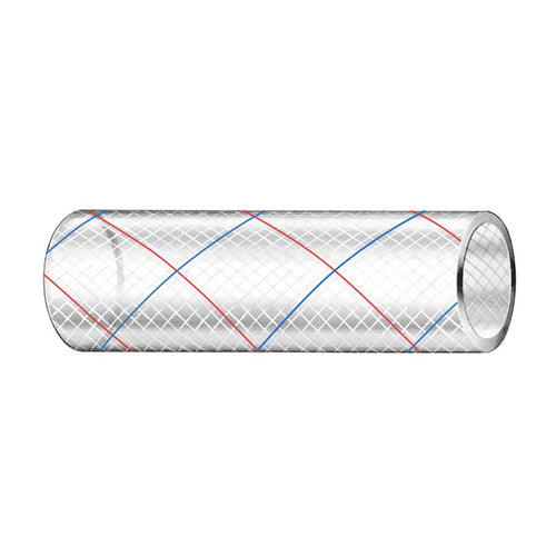 Trident Marine 1/2" x 50' Clear Reinforced PVC Hose Tubing Red Blue Tracer [162-0126]