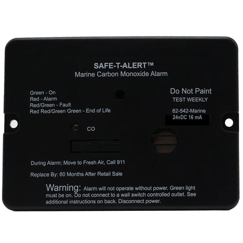 Safe-T-Alert 62 Series Marine Carbon Monoxide Alarm - 24V Flush Mount - Black [62-542-BL-MARINE-24V]