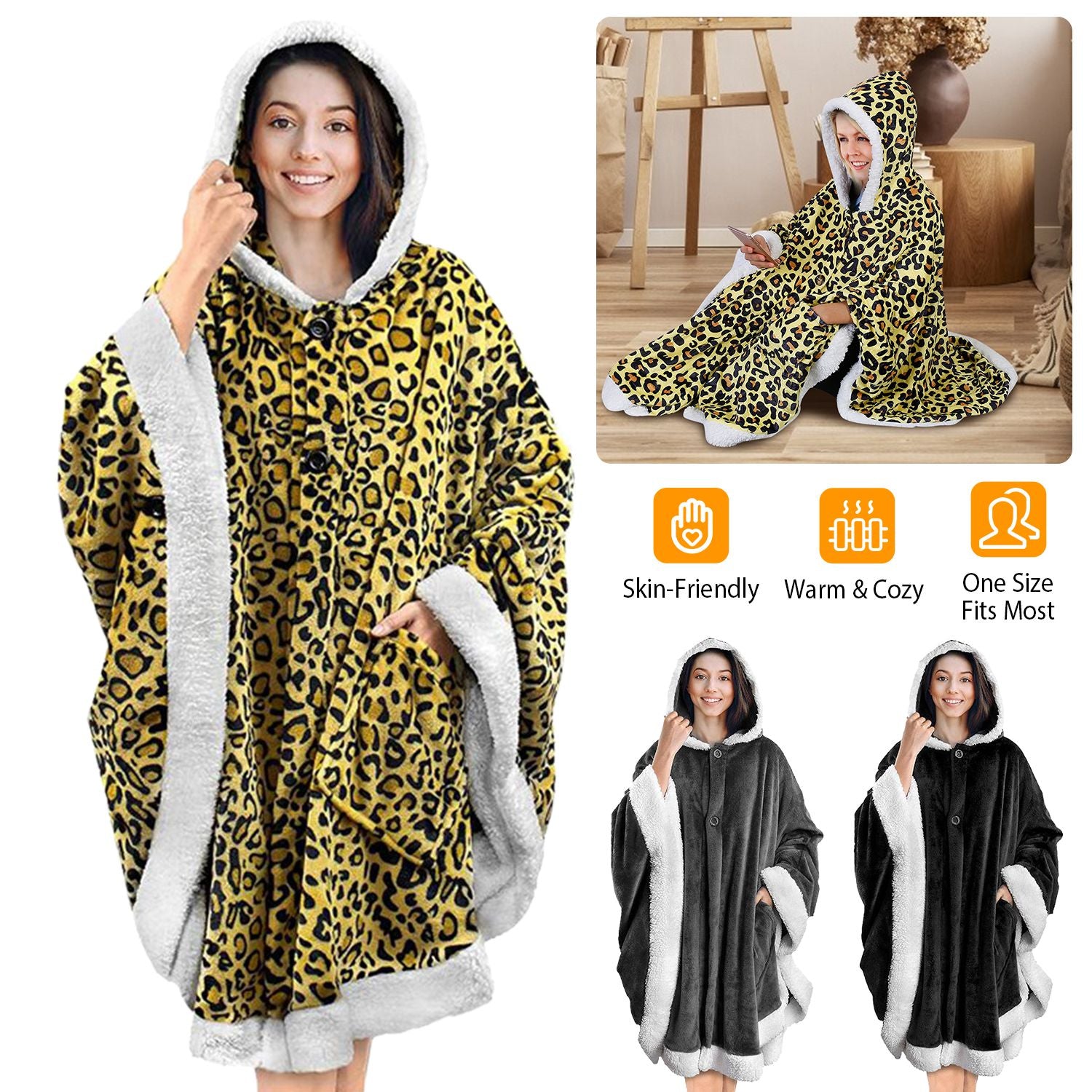 Hoodie Blanket Wrap Wearable Hoodie Snuggle Robe Sweatshirt Soft Lined Cuddle