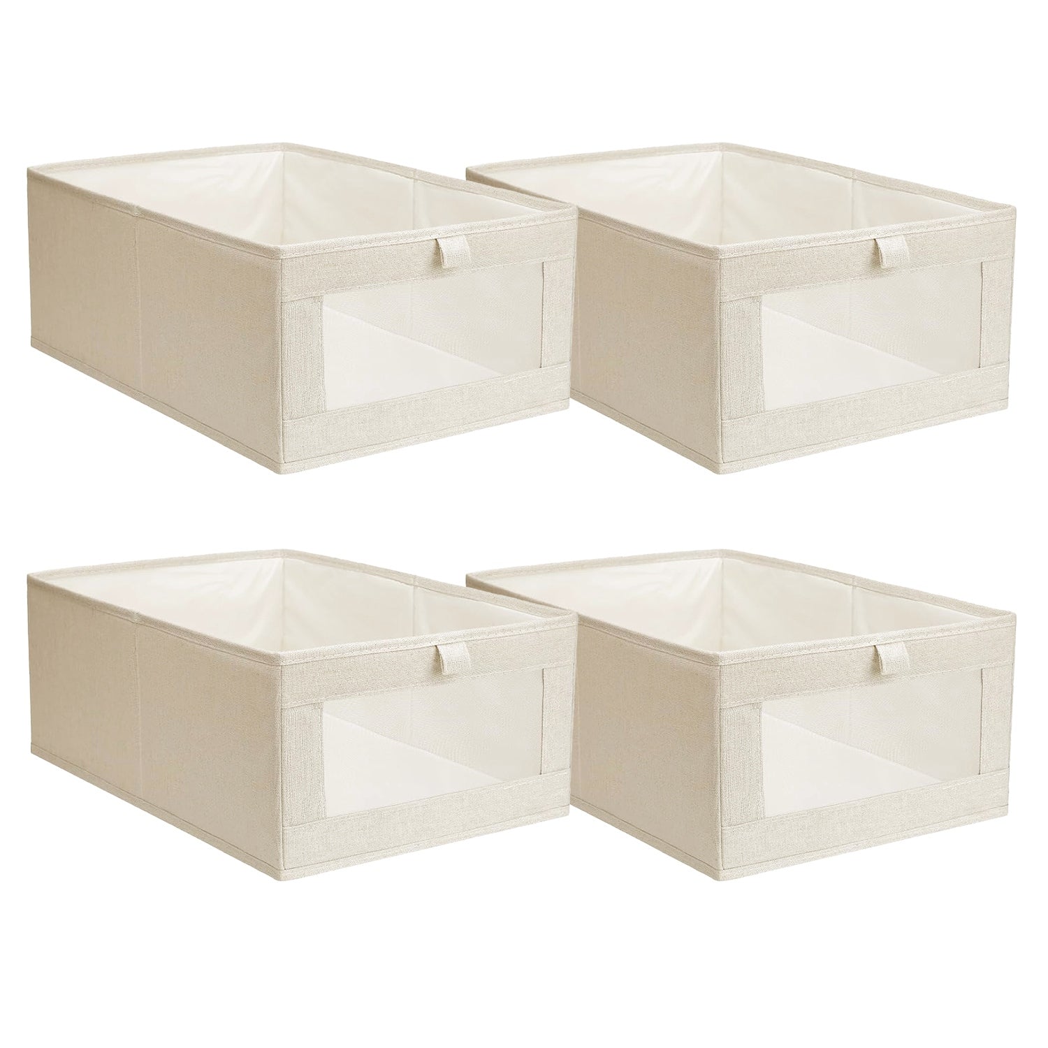 4Pcs Foldable Linen Clothing Storage Bin with Visible Clear Window Convenient