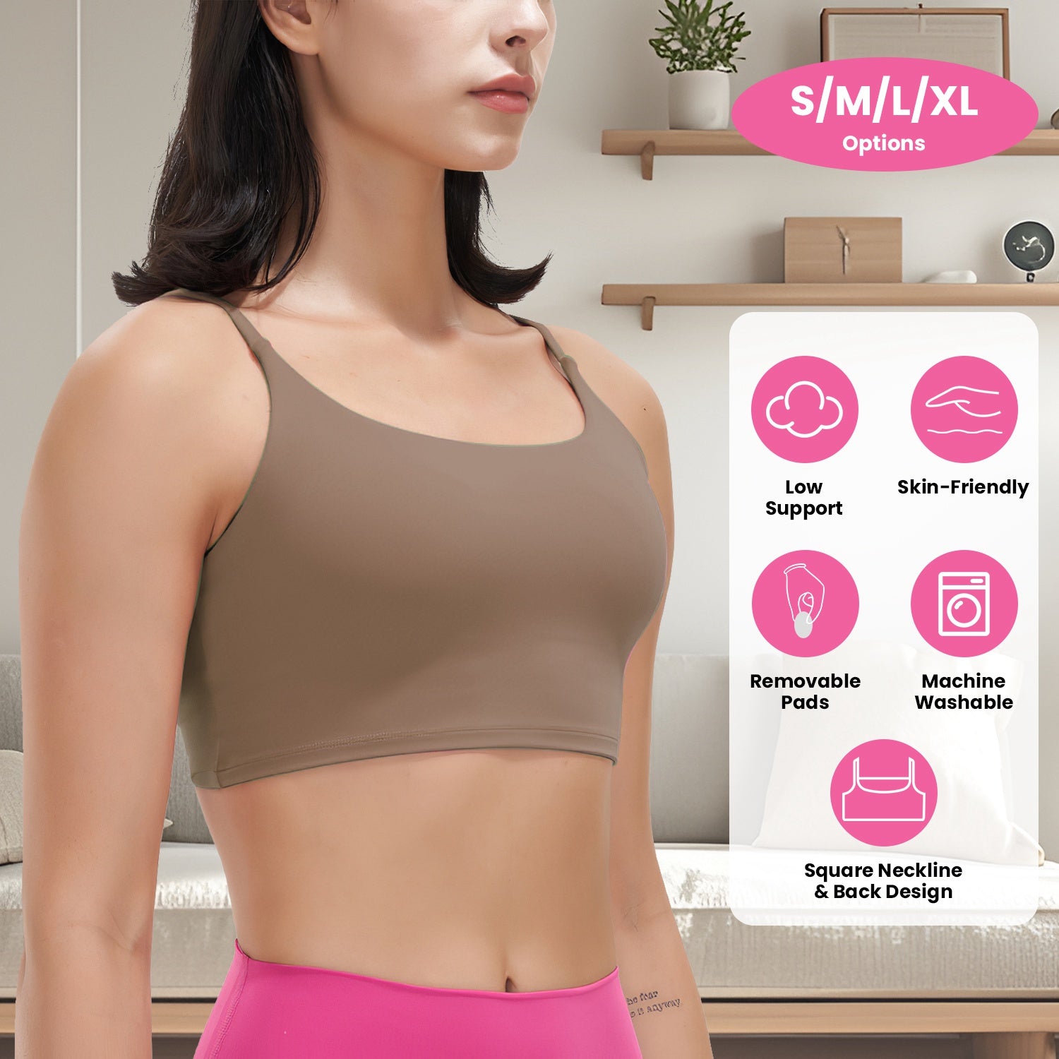 Women Strap Sport Bras Padded Strappy Crop Square Neck Low Impact Bras Sexy