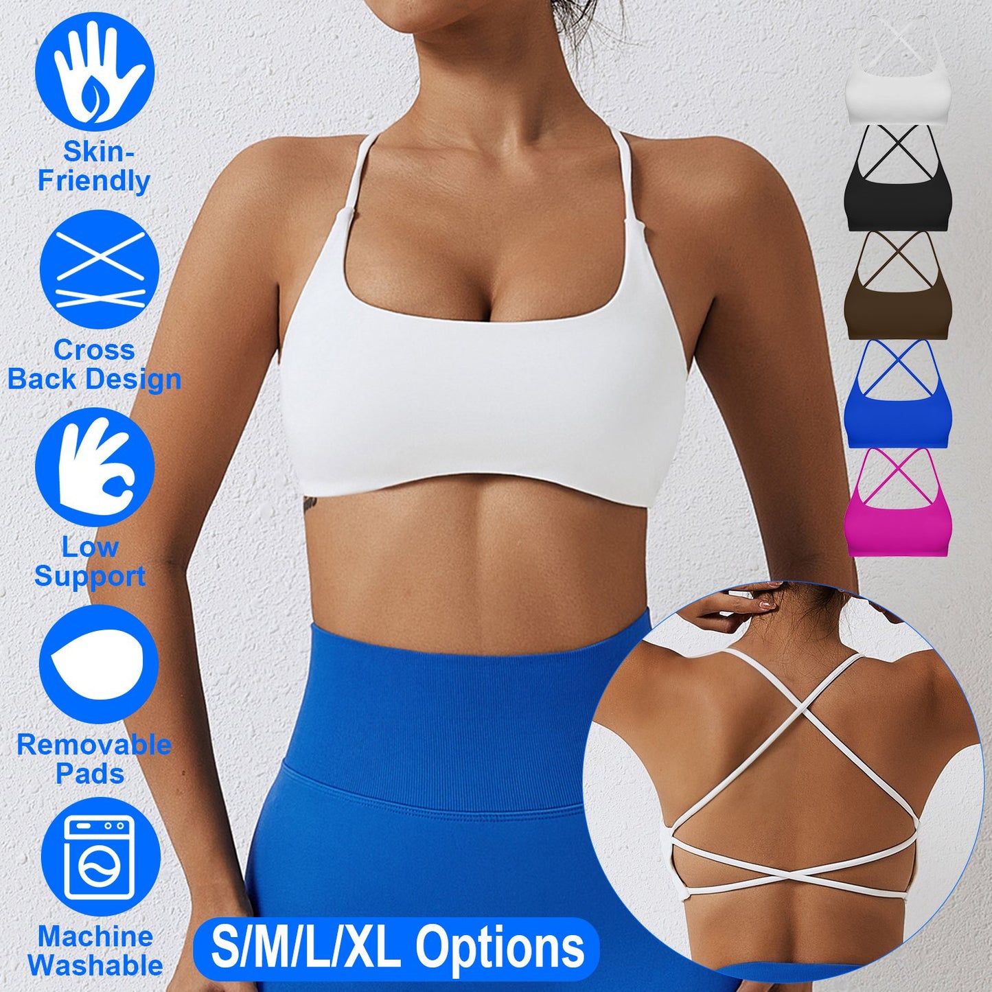 Women Cross Back Sport Bras Padded Strappy Crop Open Back Low Impact Bras Sexy