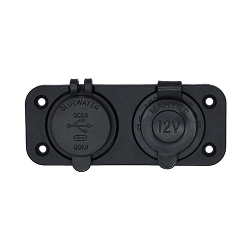 Bluewater Dual USB/USB-C 12V Combo Receptacle w/Plate [3000-4011]