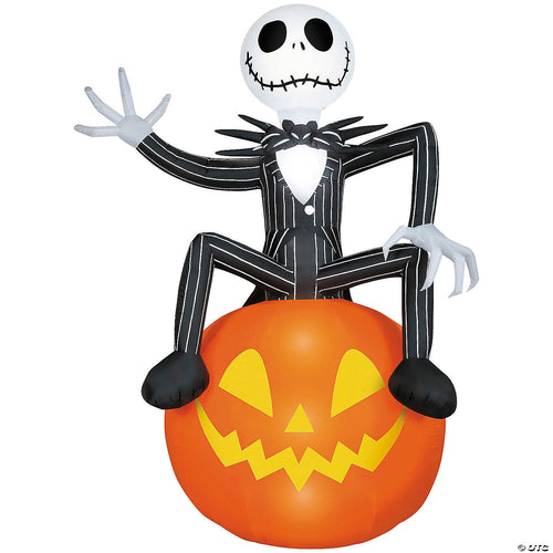 114" Airblown Inflatable Giant Jack Skellington On Pumpkin Halloween Yard Decoration