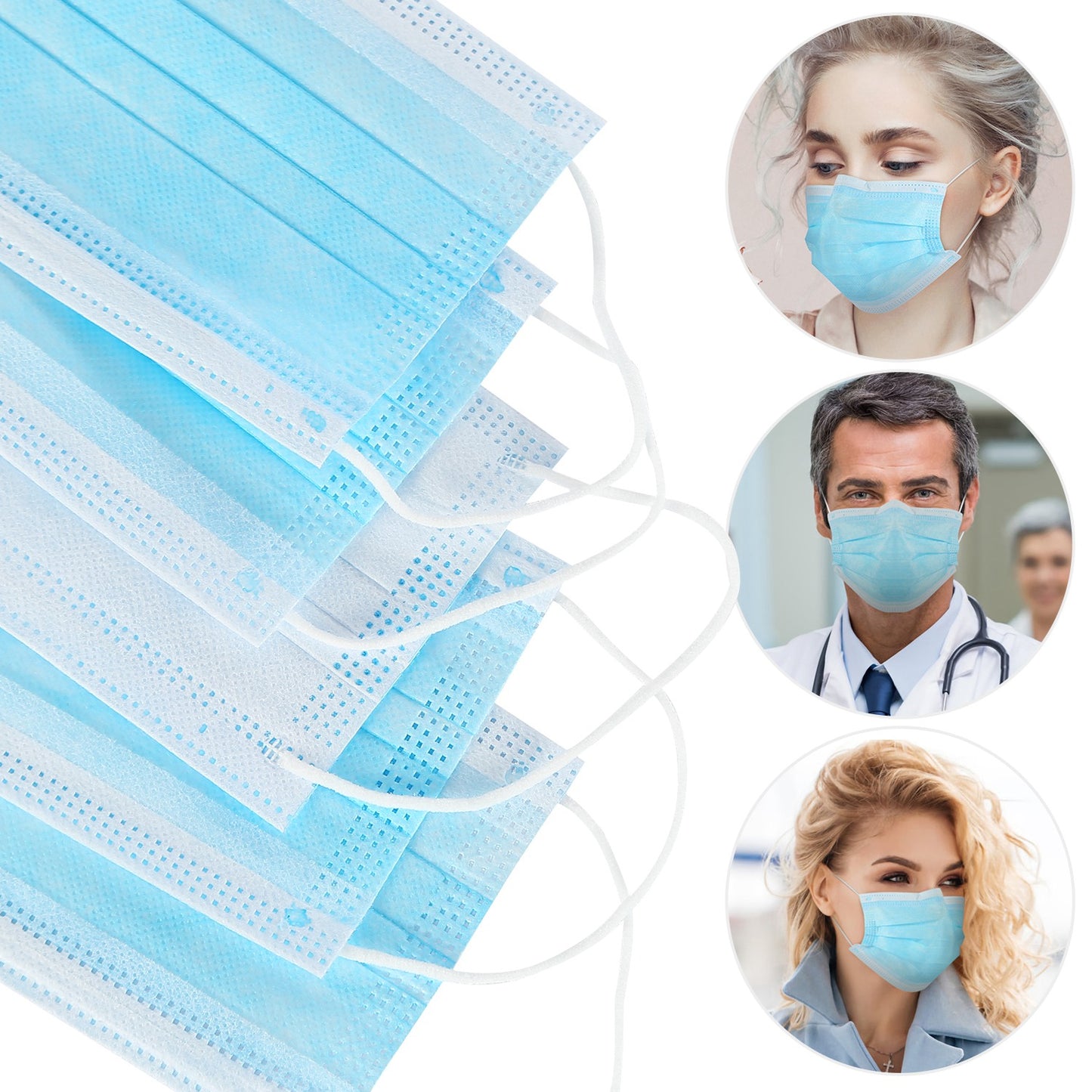 50Pcs 3-Layers Disposable Face Masks Elastic Earloop 95% Melt-Blown Filter