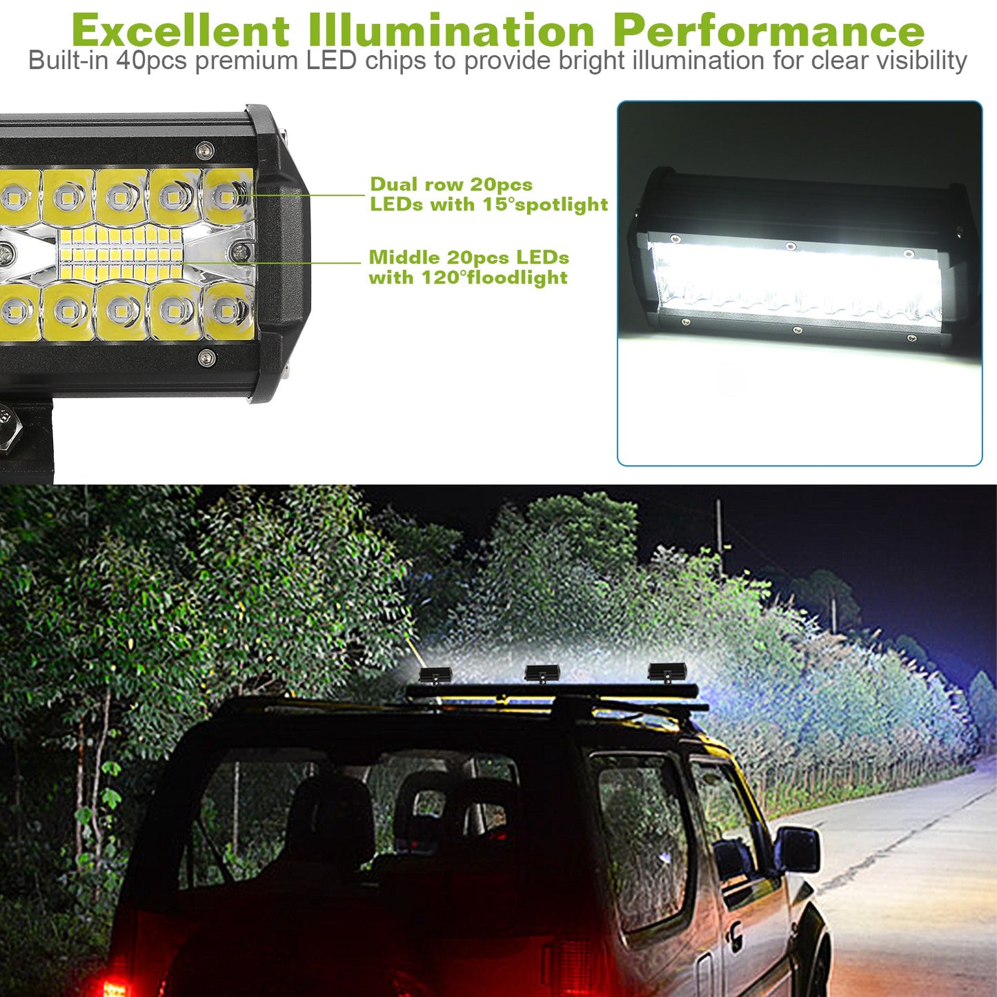 7" LED Light Bar 120W 12000LM LED Work Light Pods Offroad Driving Lights IP67