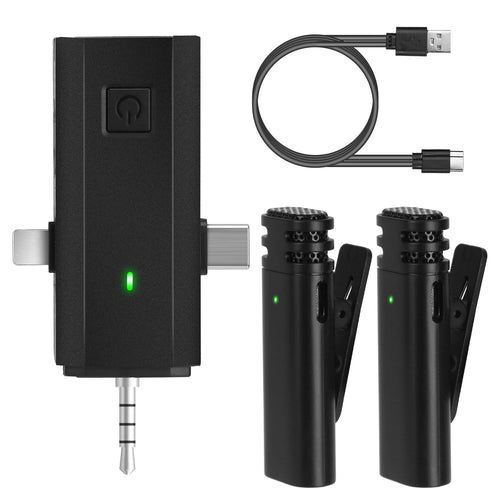 2 Pack 3 in 1 Wireless Clip On Microphone Omnidirectional Mic Noise Reduction