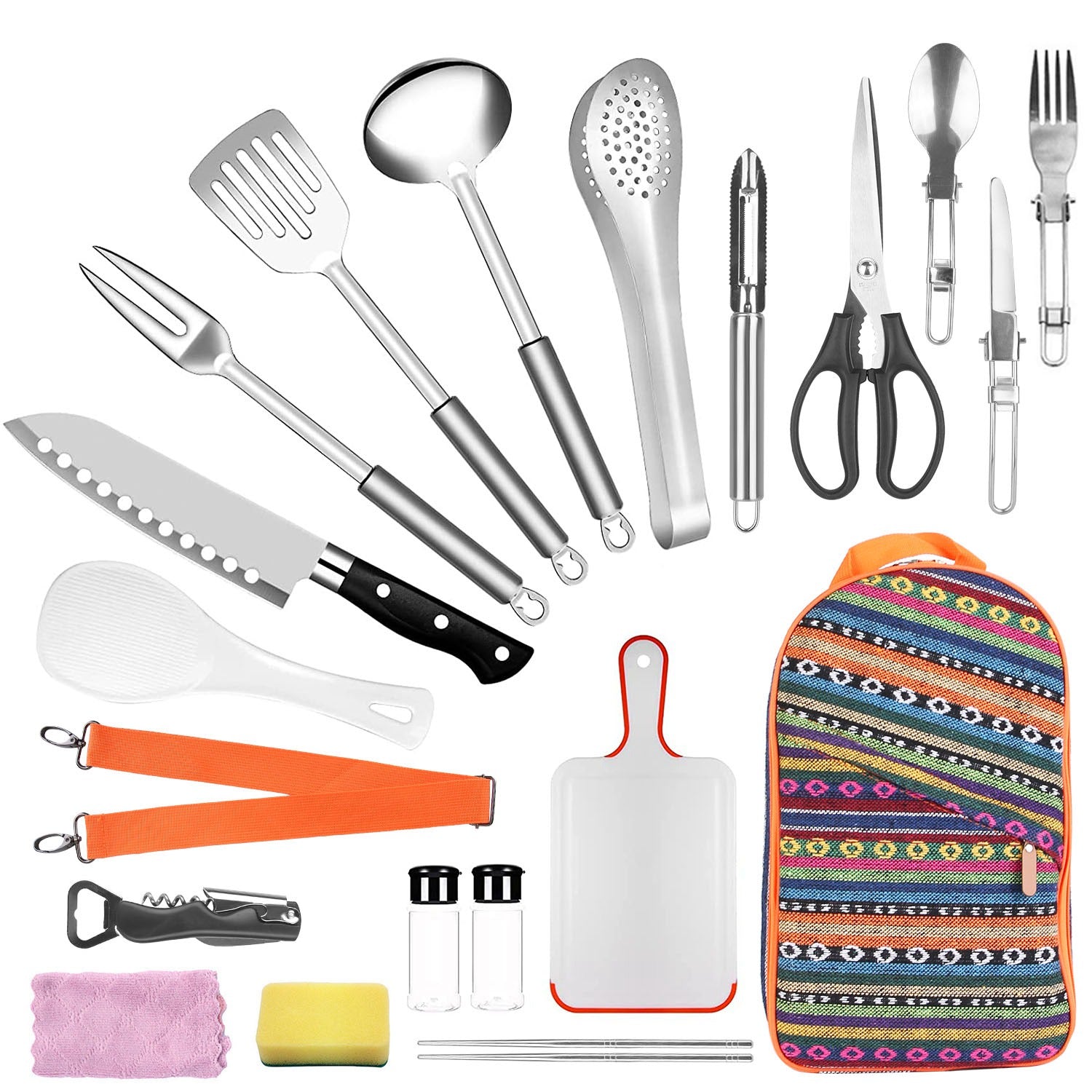 19Pcs Camping Cooking Utensil Kit Portable Picnic Cookware Outdoor Kitchen