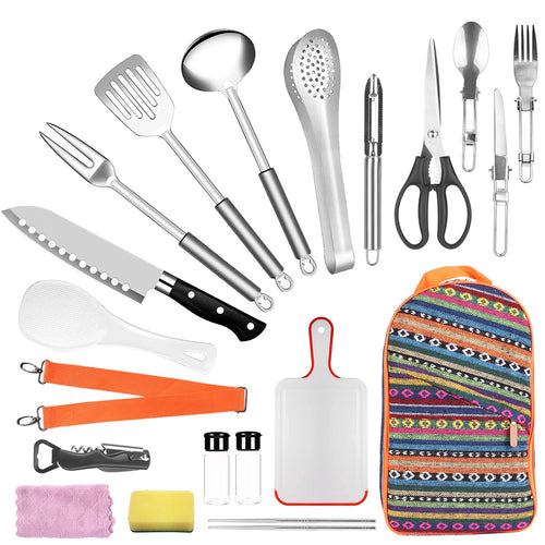 19Pcs Camping Cooking Utensil Kit Portable Picnic Cookware Outdoor Kitchen