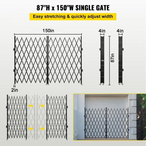 Double Folding Security Gate 7.1' H x 12.5' W Folding Door Gate Steel Accord