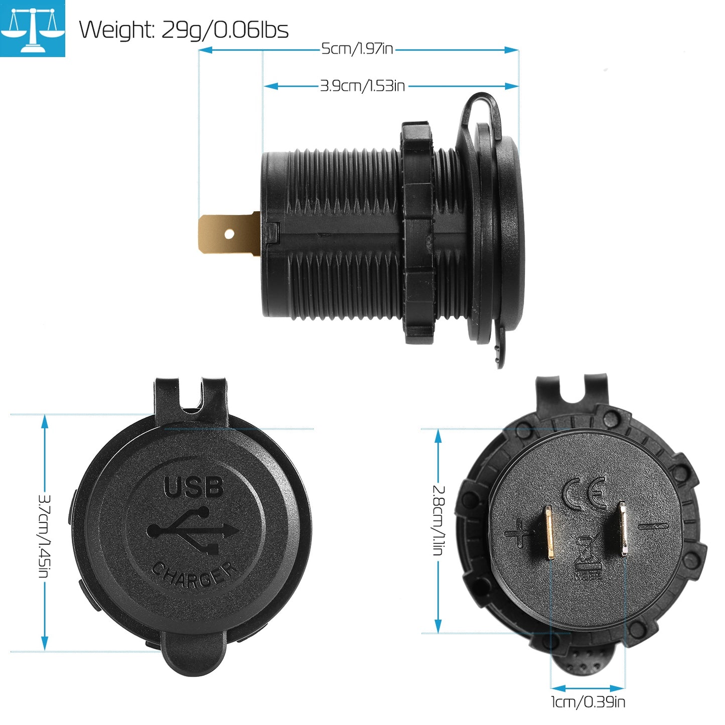1Pc 2 USB Charger 12-24V Car Cigarette Lighter Socket Splitter Dual USB 2.1A