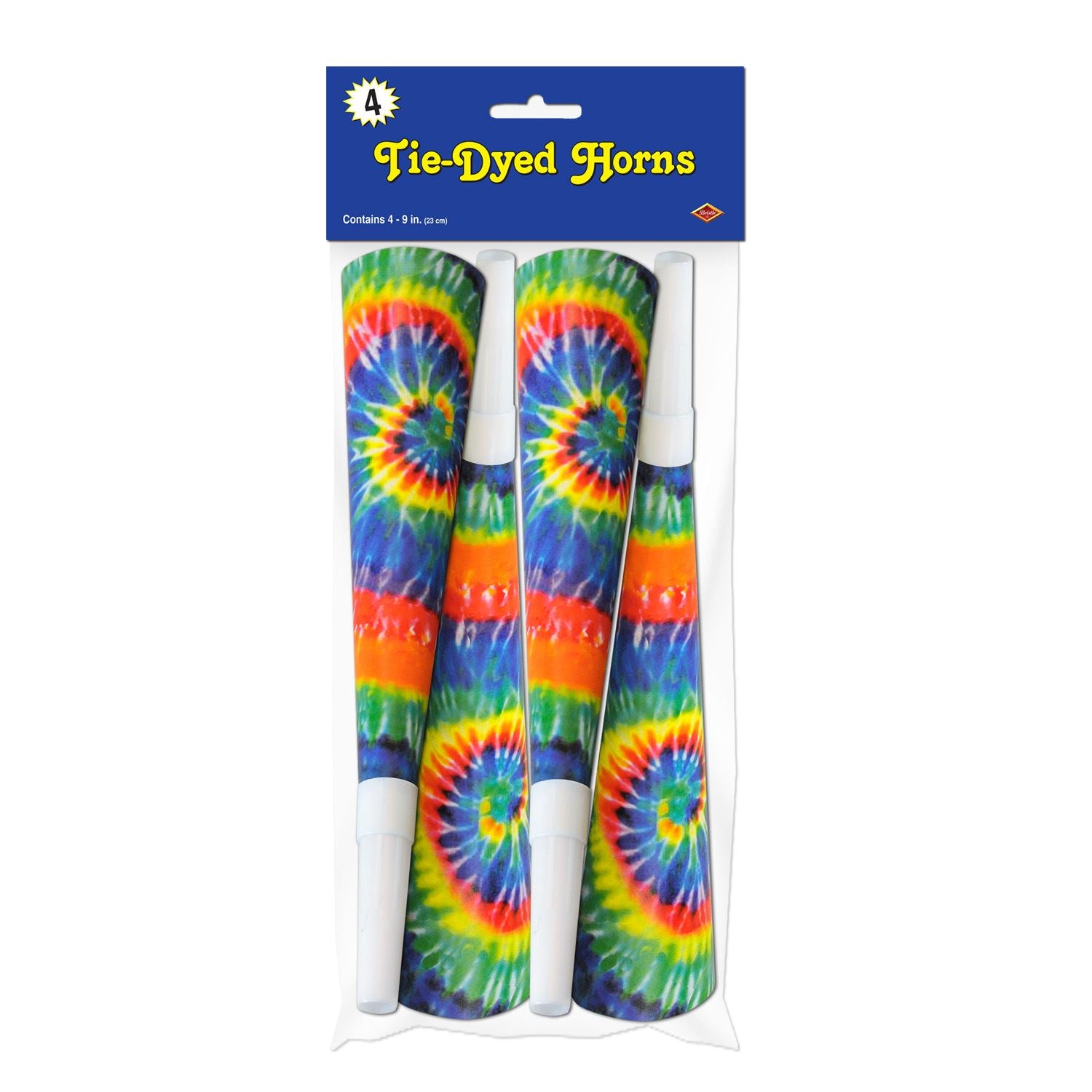Beistle Pkgd Tie-Dyed Horns - 60's | Party Supply | Decoration