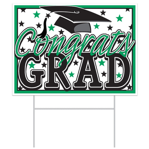 Beistle All-Weather Congrats Grad Yard Sign - Green - Graduation | Party
