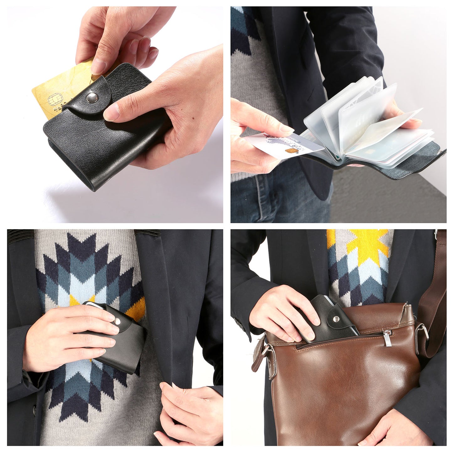 Credit Card Holder Card Organizer Pouch PU Leather Case Snap Closure with 26Pcs