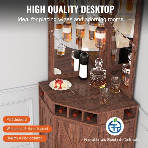 Corner Industrial Bar Cabinet Wine Table for Liquor & Glasses Sideboard Buff