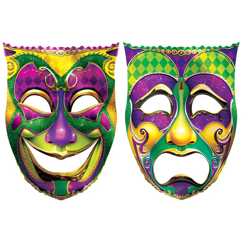 Beistle Jumbo Foil Comedy & Tragedy Face Cutouts - Mardi Gras | Party Supply