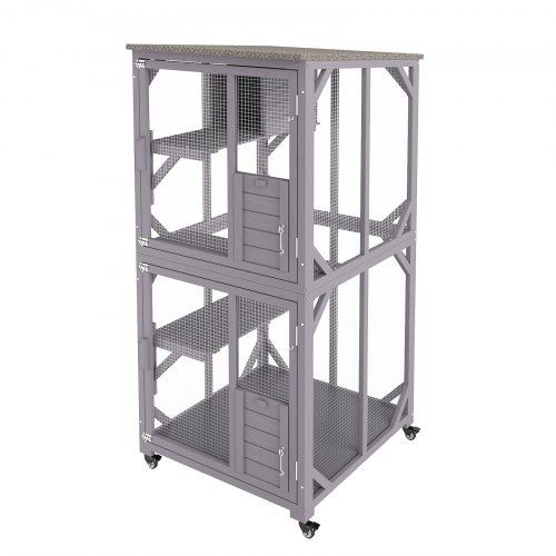 Cat House Outdoor 3-Tier Large Catio Cat Enclosure with 360d Rotating Caster