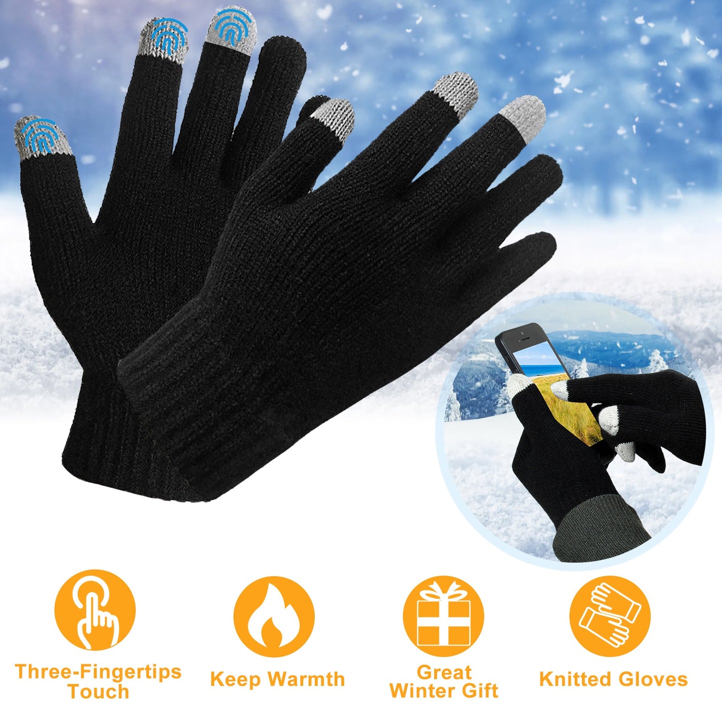 Unisex Touch Screen Gloves Full Finger Winter Warm Knitted Gloves For Warmth