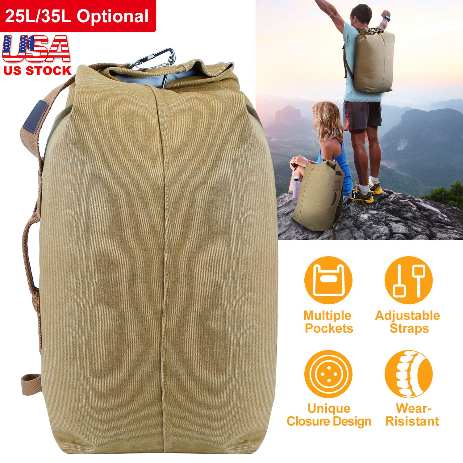 Canvas Backpack Outdoors 25L Travel Laptop Bag Camping Hiking Tactical Military