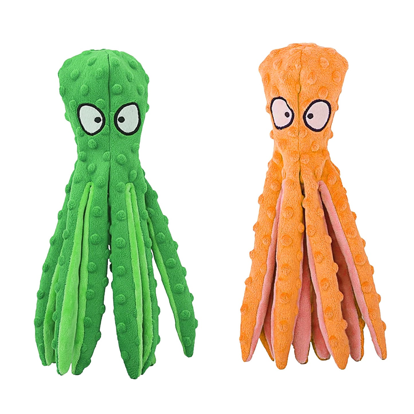 2Pcs Squeaky Dog Toys No Stuffing Crinkle Plush Octopus Dog Teething Toy 9341