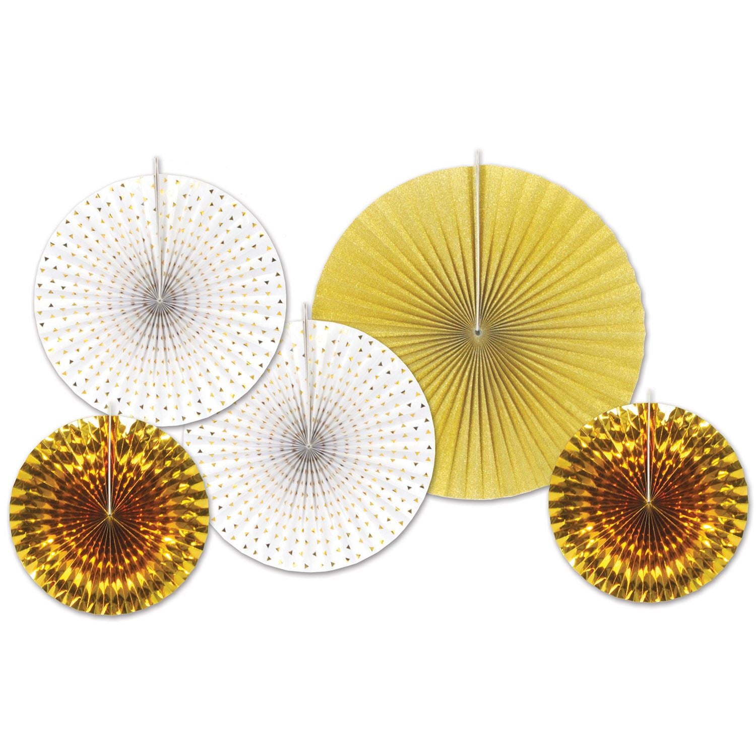 Beistle Assorted Paper & Foil Decorative Fans - Gold - Anniversary | Party