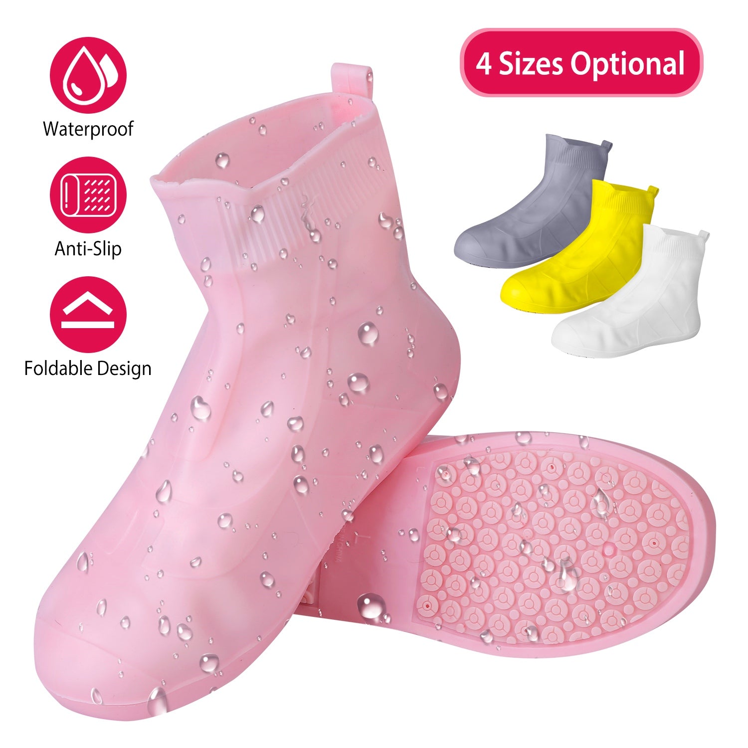 Waterproof Shoe Covers Reusable Not-Slip Rain Shoe Covers Protectors Foldable