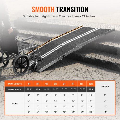 Portable Wheelchair Ramp 7 ft 800 lbs Capacity Non-Slip Aluminum Folding
