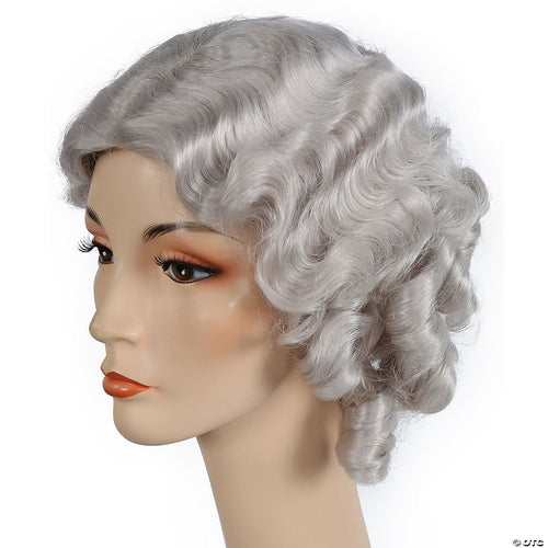 Womens 1930s Fingerwave Fluff Wig | White
