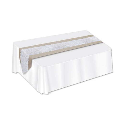 Beistle Lace & Burlap Table Runner - Wedding | Party Supply | Decoration