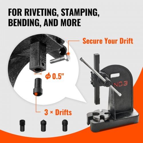 Arbor Press 3 Ton Manual Arbor Press 12.2" Maximum Height Cast Iron Heavy-dut