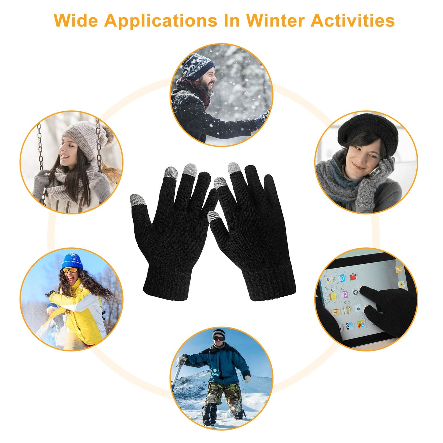 Unisex Touch Screen Gloves Full Finger Winter Warm Knitted Gloves For Warmth