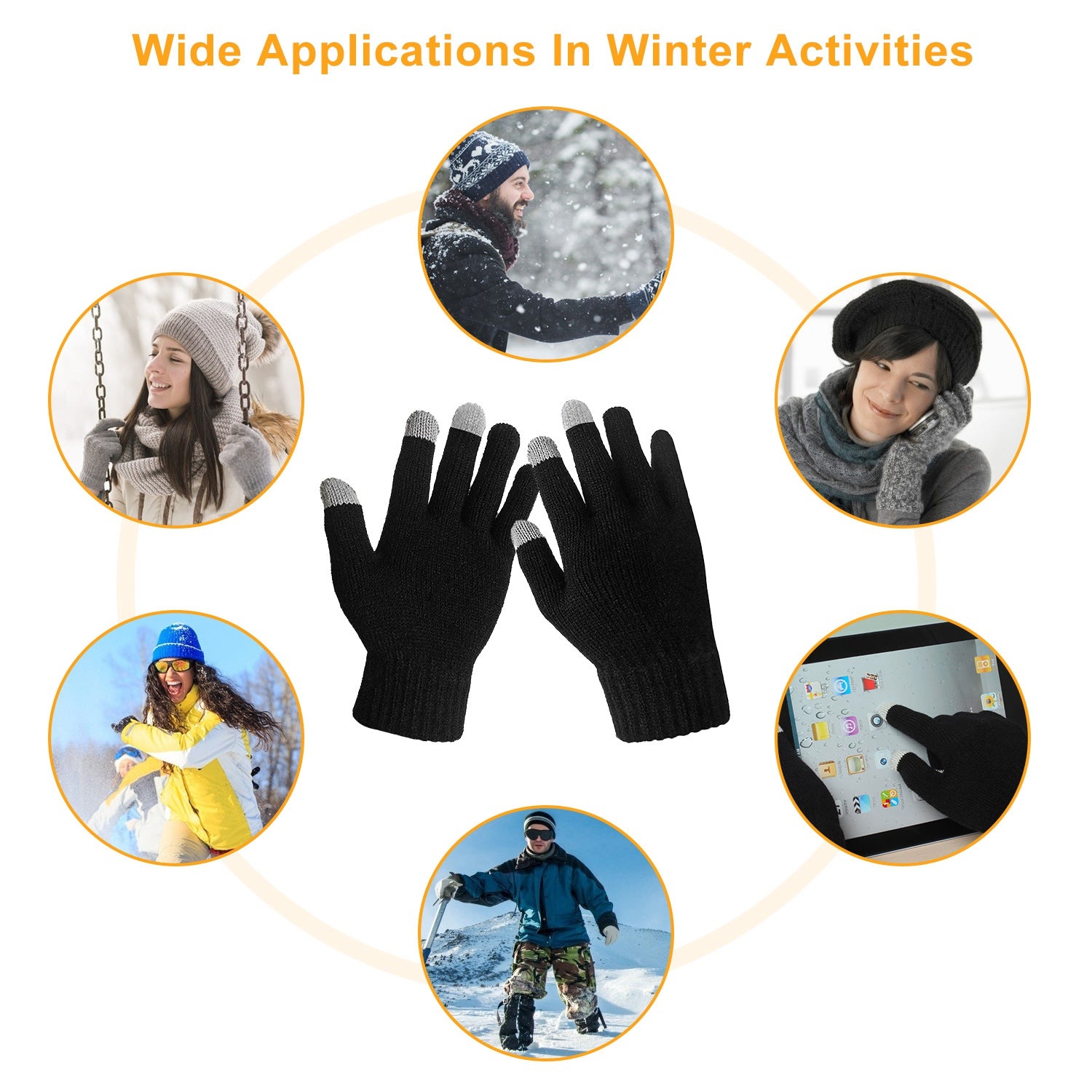 Unisex Touch Screen Gloves Full Finger Winter Warm Knitted Gloves For Warmth
