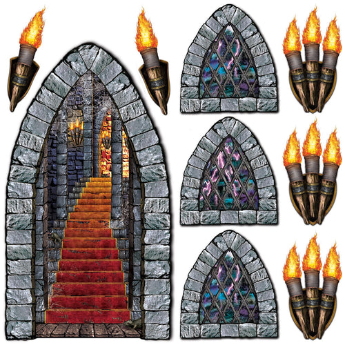 Beistle Castle Stairway, Window, and Torch Props - Halloween | Party Supply