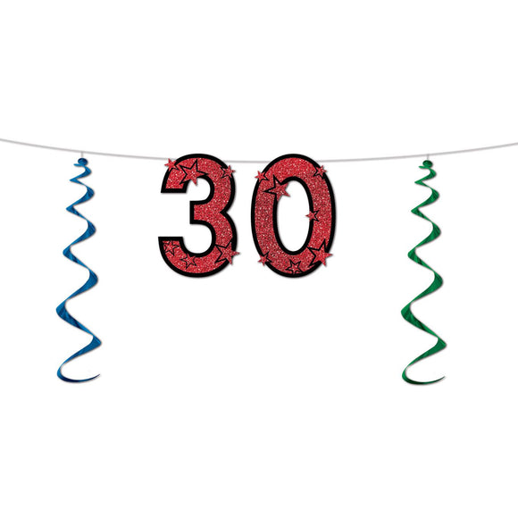 Beistle 30th Glittered Streamer 15 in  x 7' (1/Pkg) Party Supply Decoration : Birthday-Age Specific