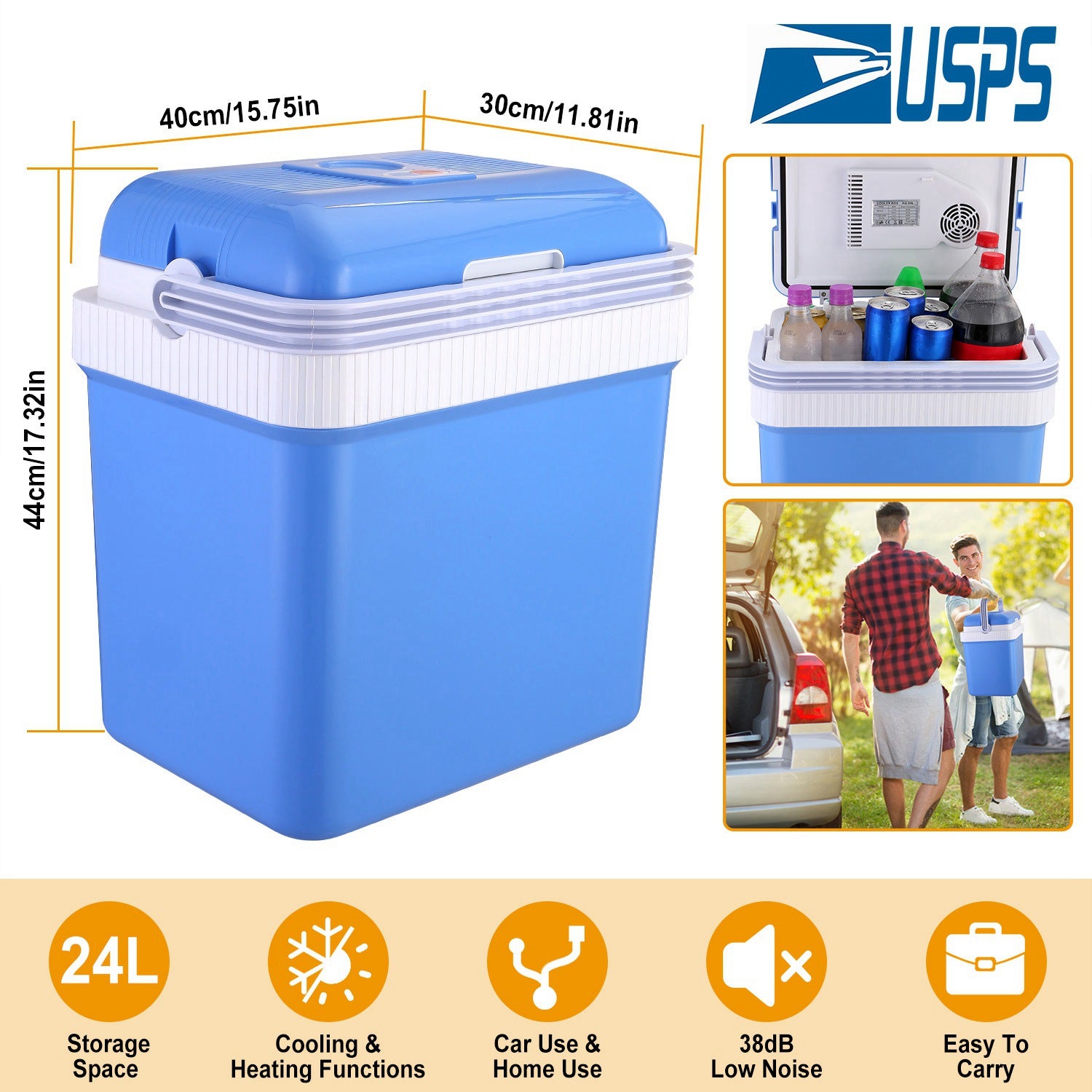 24L Portable Car Cooler 12V Car Refrigerator Travel Cooling Warmer Fridge Box