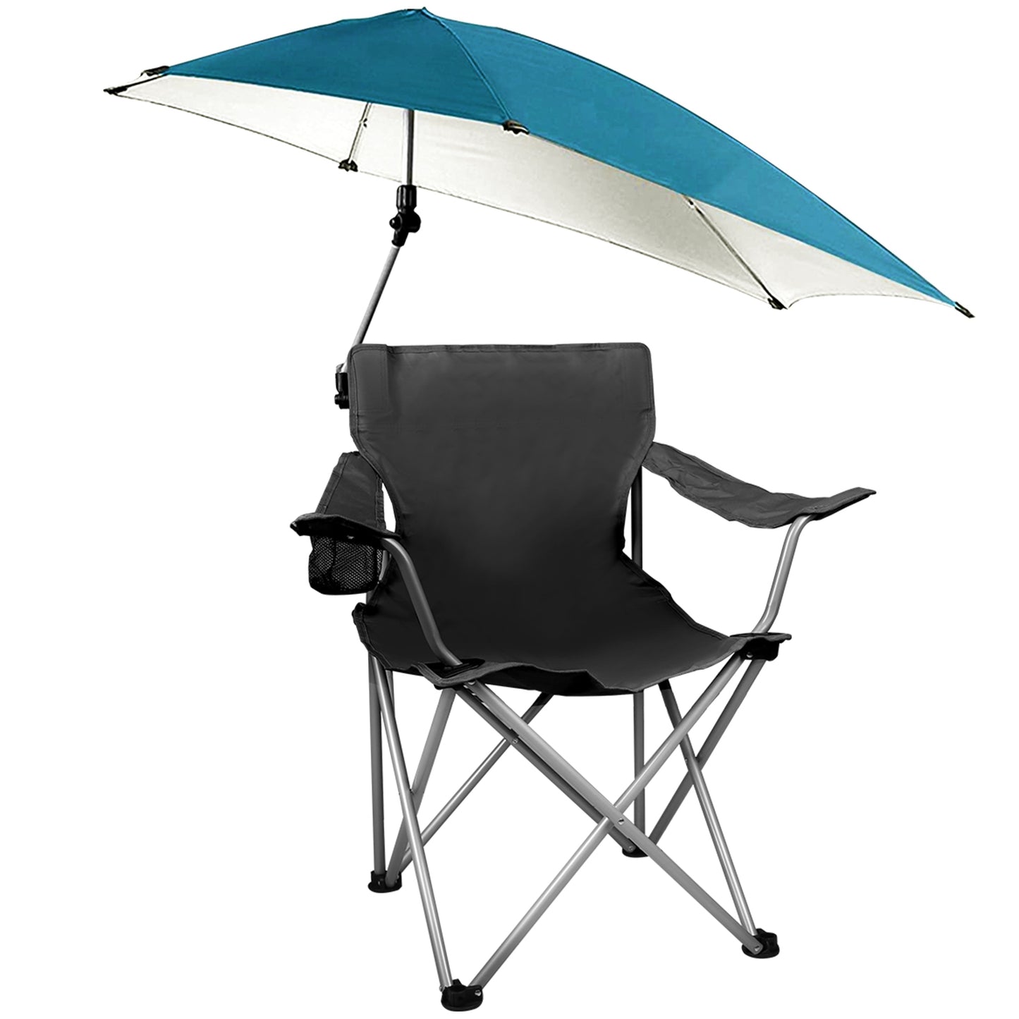 Foldable Beach Chair with Detachable Umbrella Armrest Adjustable Canopy Stool
