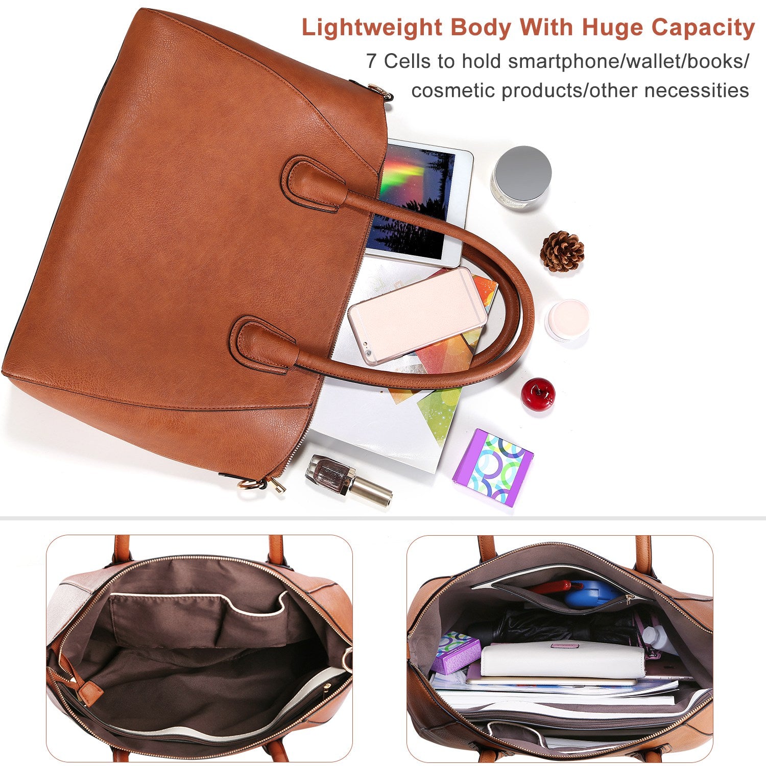 Women’s Soft Leather Handbag Tote Bags Large Shoulder Crossbody Bag 7 Cells