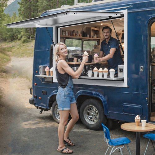 Concession Window 36"x24" Aluminum Alloy Food Truck Service Window with Awnin