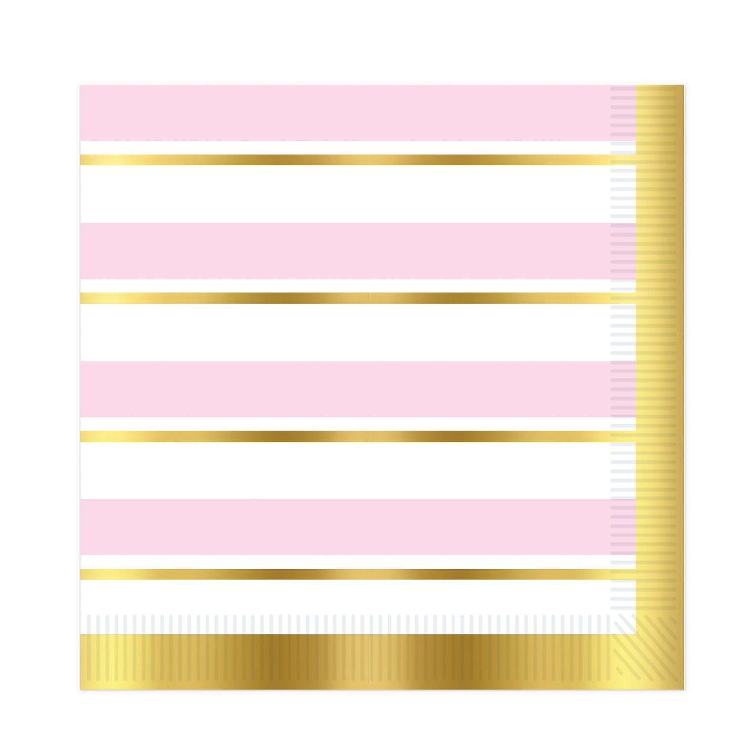 Beistle Striped Luncheon Napkins - Pink, White and Gold - Baby Shower | Party