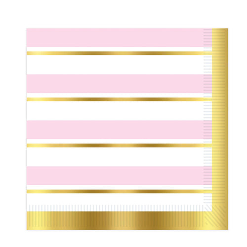 Beistle Striped Luncheon Napkins - Pink, White and Gold - Baby Shower | Party