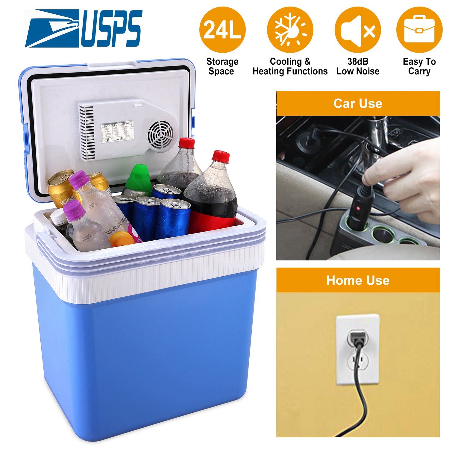 24L Portable Car Cooler 12V Car Refrigerator Travel Cooling Warmer Fridge Box