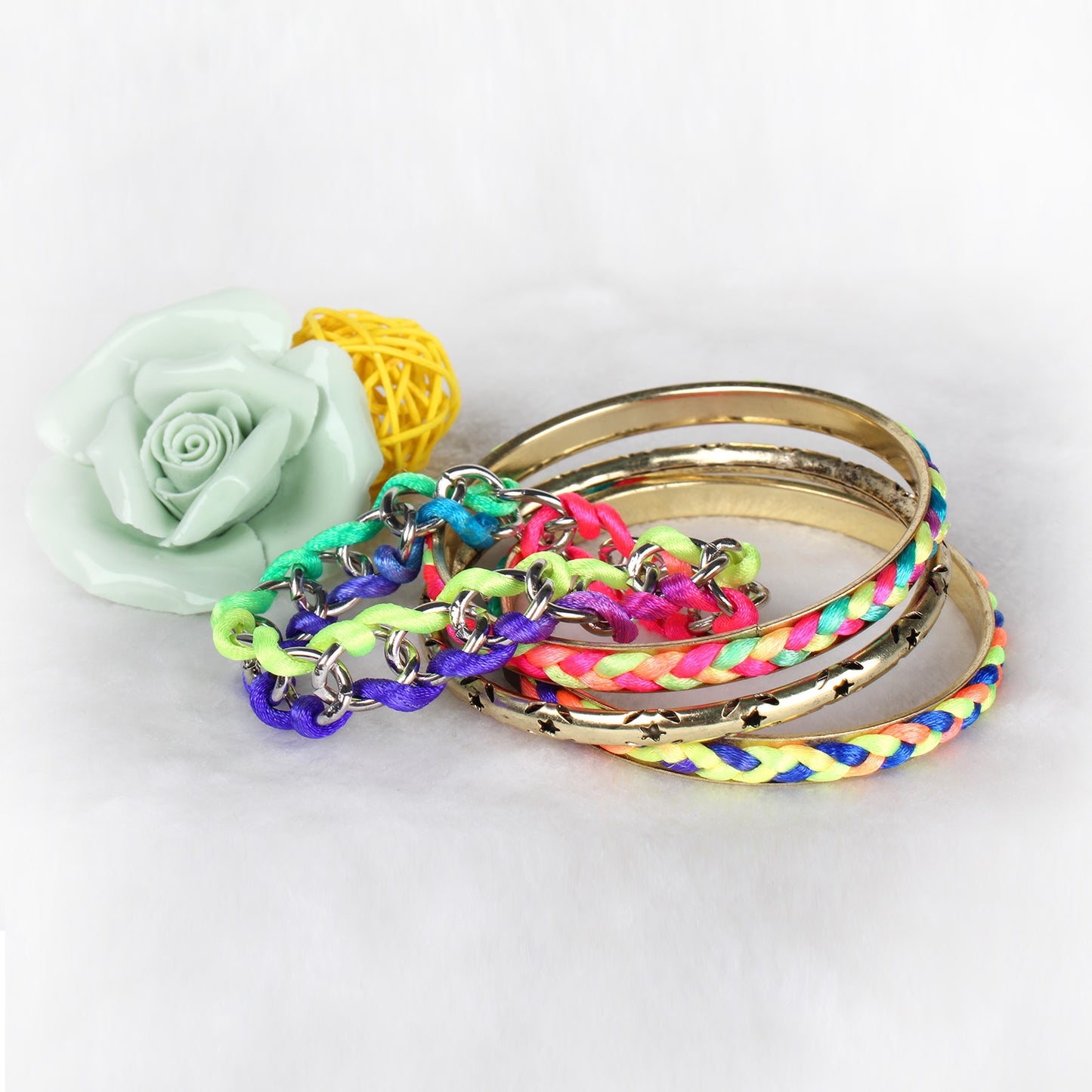 4-Piece Colorful Woven Burnished Gold Bracelet Set Apparel & Jewelry Retro