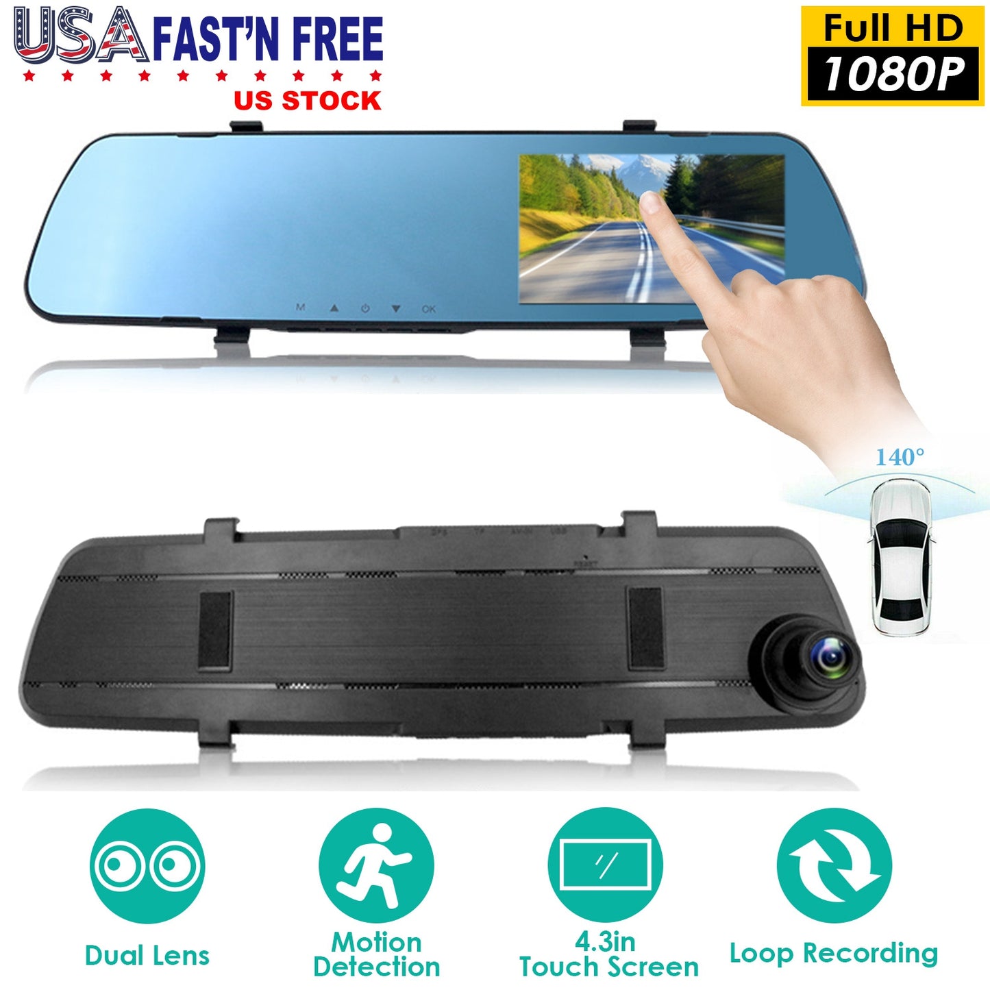 1080P Car DVR 4.3in Camera Dash Cam Camcorder Camera Recorder with 140° Angle