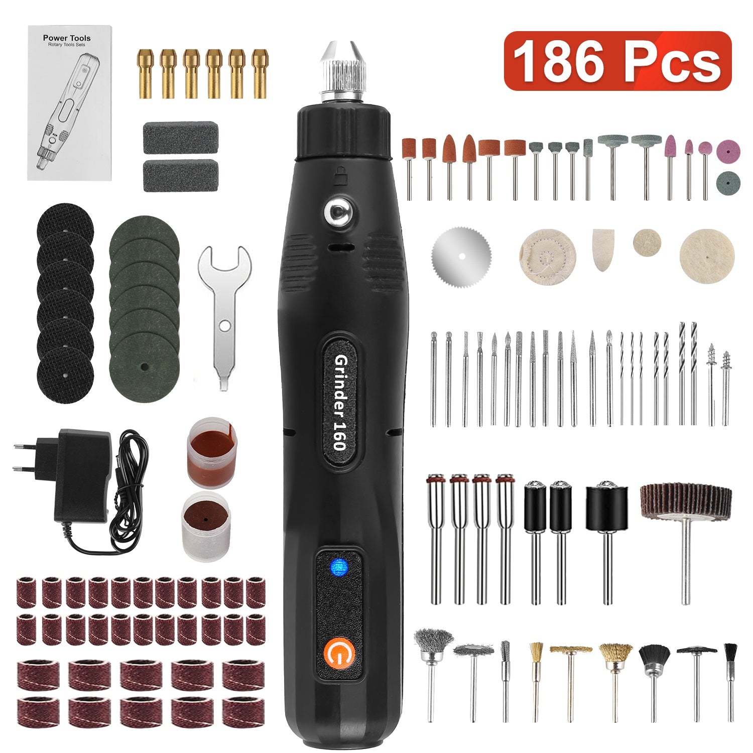 Mini Corded Rotary Power Tool Set of 186Pcs Electric Detail Sander Grinding Pen
