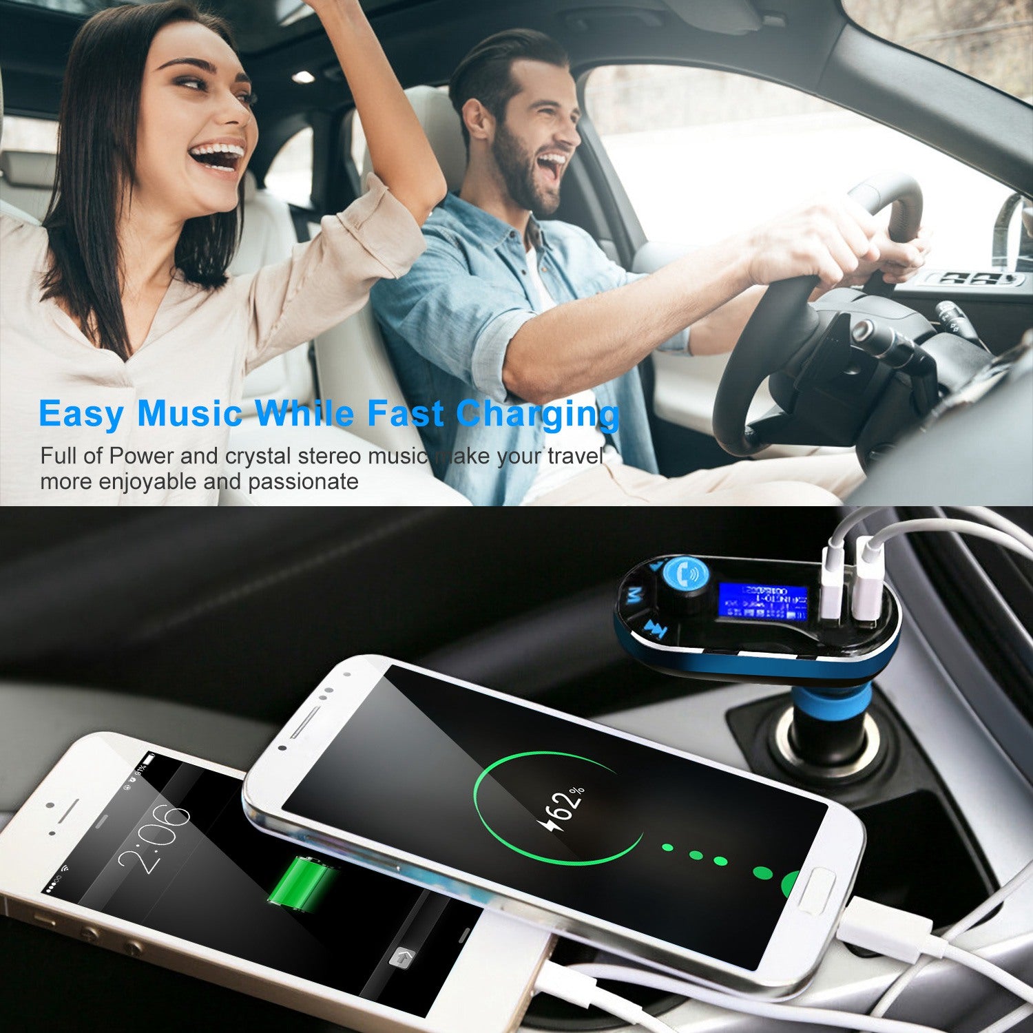 Car Wireless FM Transmitter Dual USB Charger Hands-free Call MP3 Player Aux-in