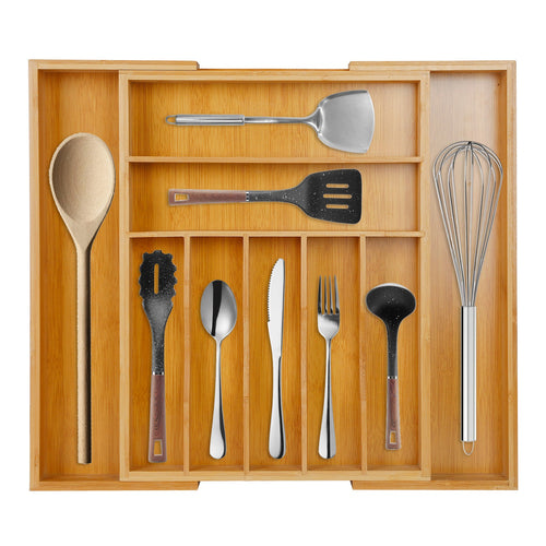 Bamboo Drawer Divider Kitchen Expandable Cutlery Tray Organizer Utensil Holder