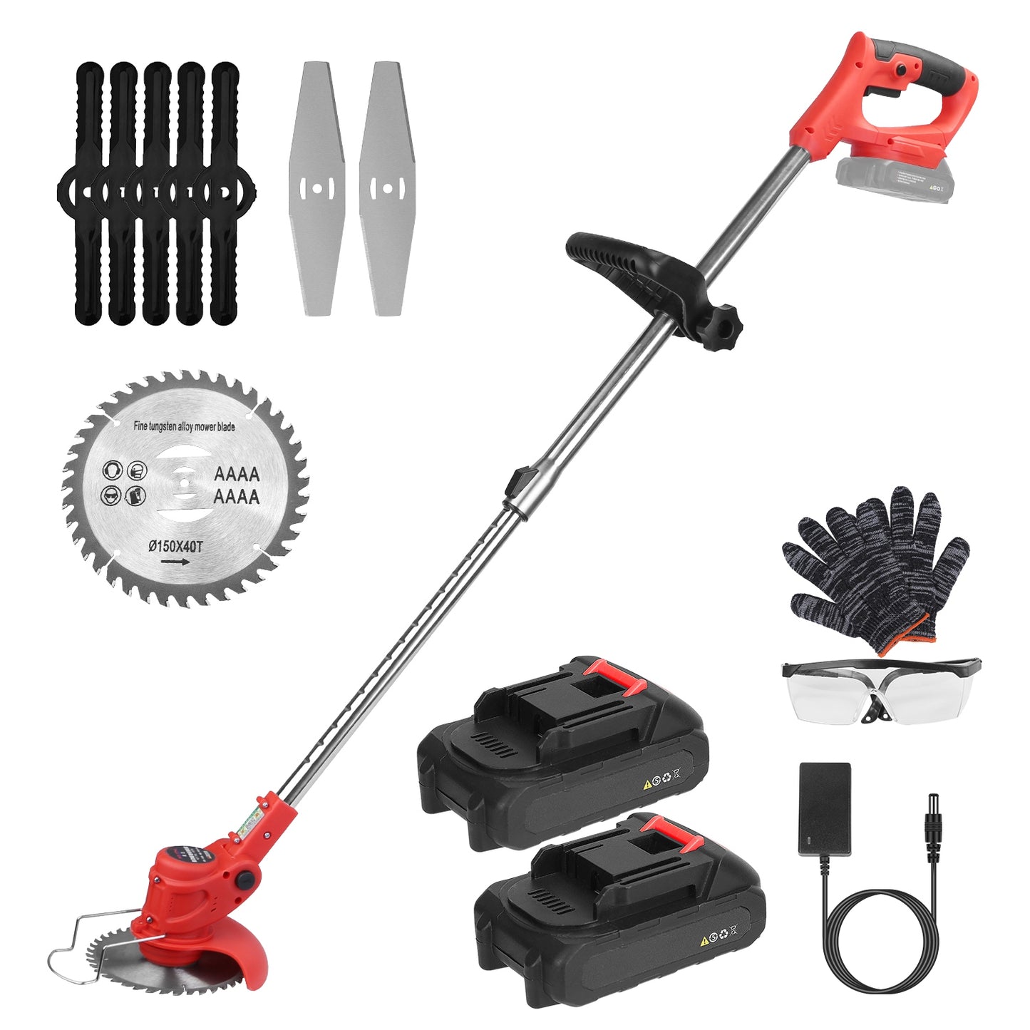 Electric Cordless Grass Trimmer Rechargeable Lawn Mower Weed Cutter with 2
